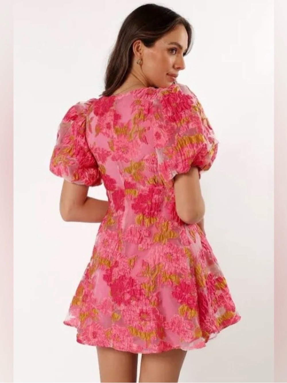 Petal + Pup Pink Floral Puff Sleeve Mini Dress - Picture 2 of 12